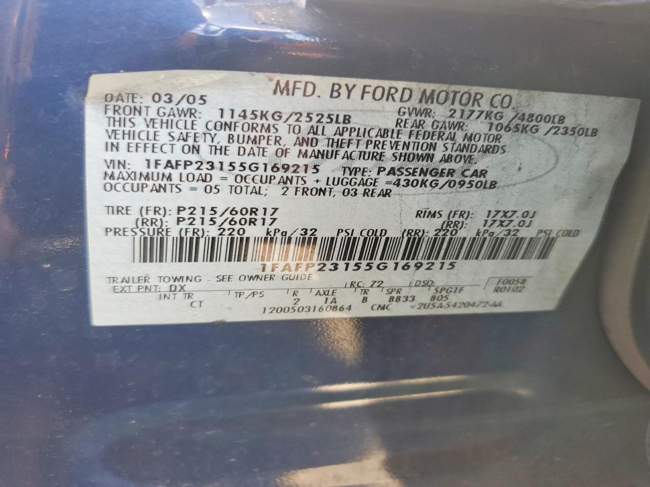 2005 FORD FIVE HUNDR