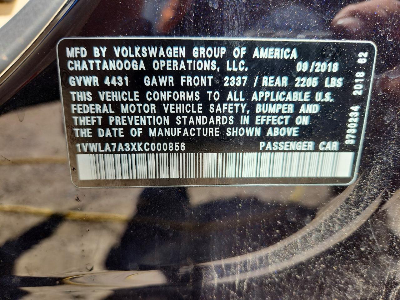 2019 VOLKSWAGEN PASSAT