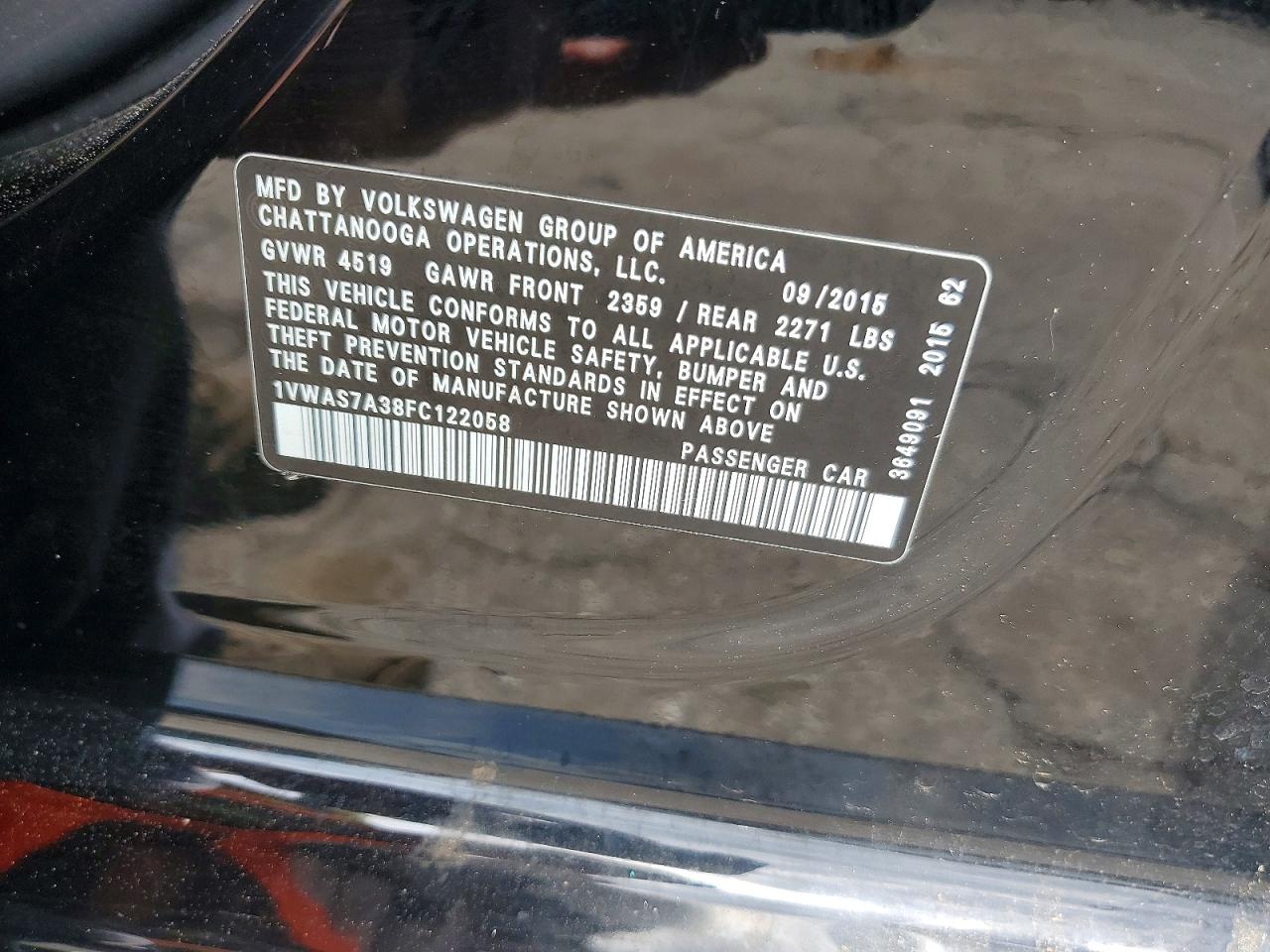 2015 VOLKSWAGEN PASSAT
