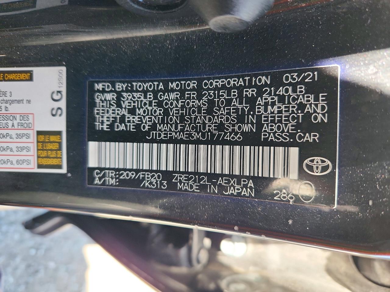 2021 TOYOTA COROLLA