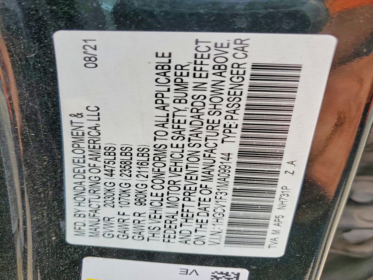 2021 HONDA ACCORD