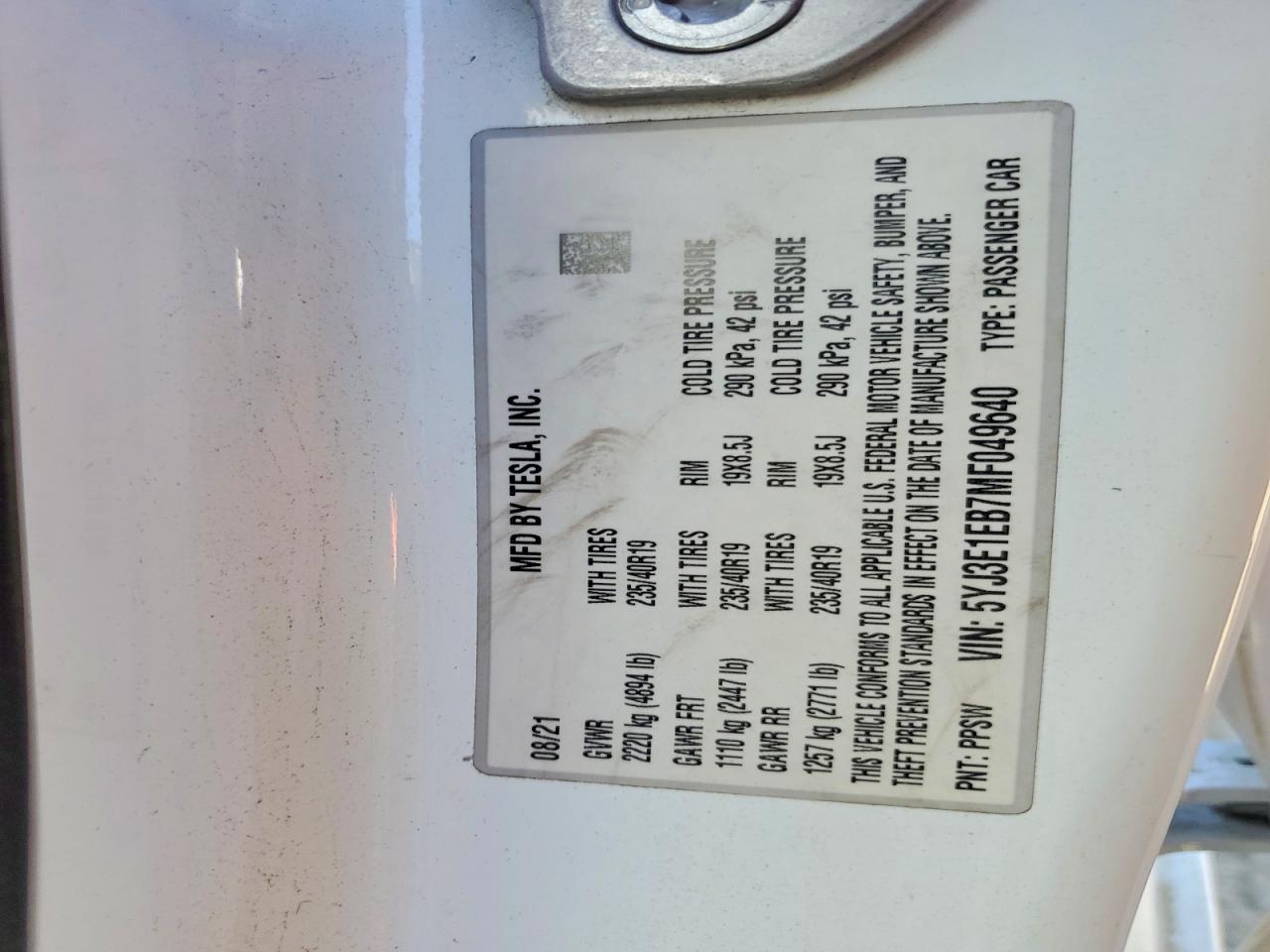 2021 TESLA MODEL 3