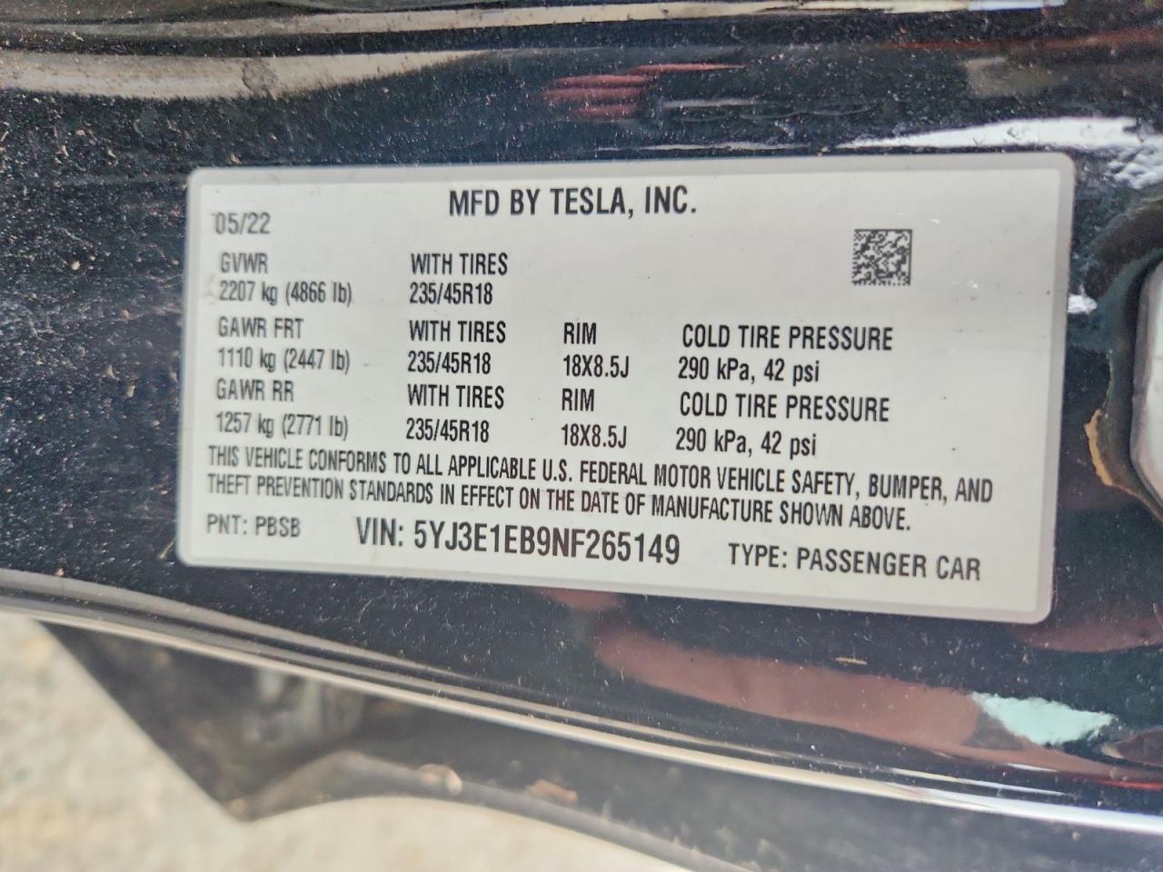 2022 TESLA MODEL 3