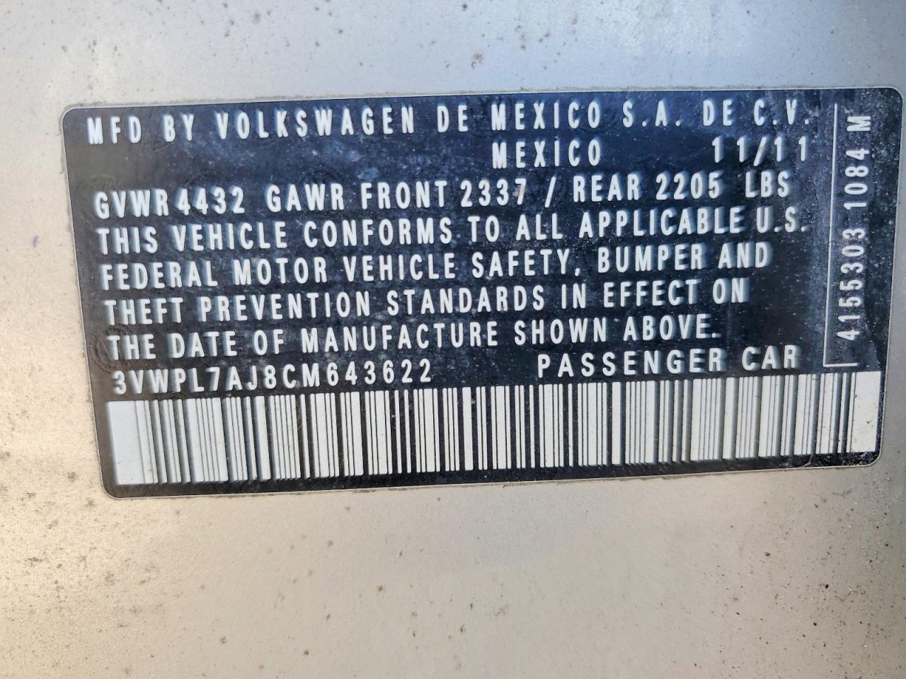 2012 VOLKSWAGEN JETTA