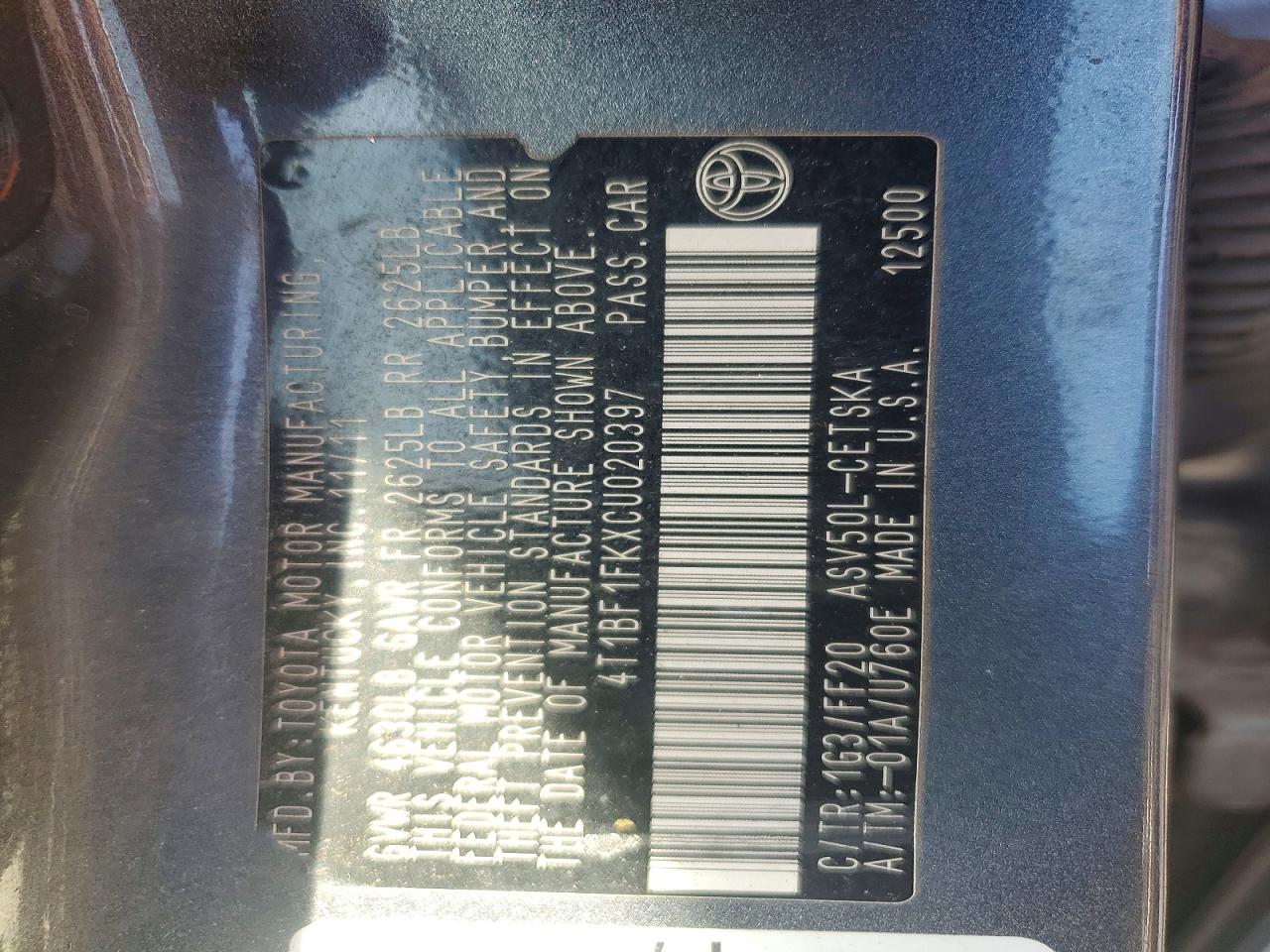 2012 TOYOTA CAMRY