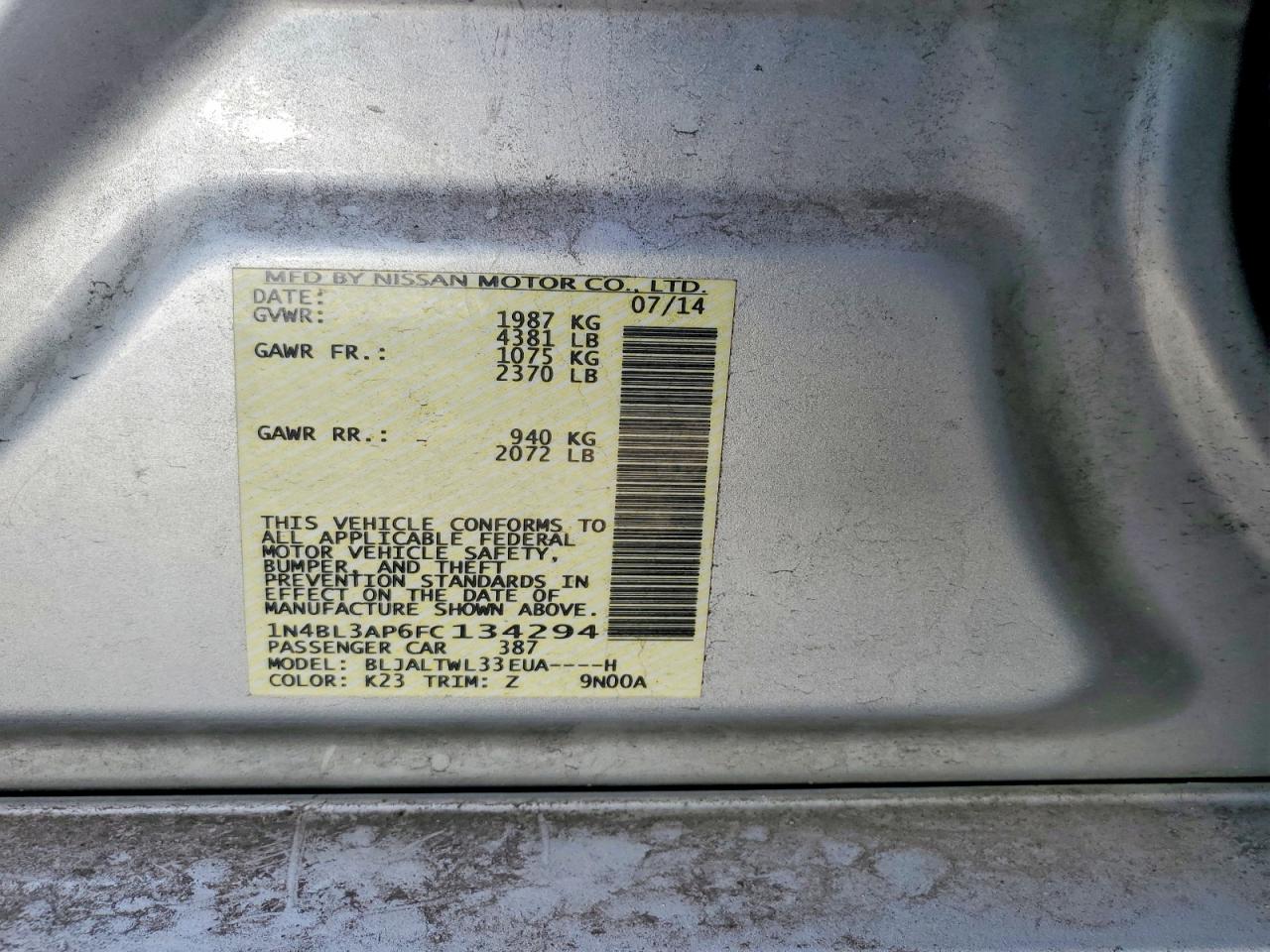 2015 NISSAN ALTIMA
