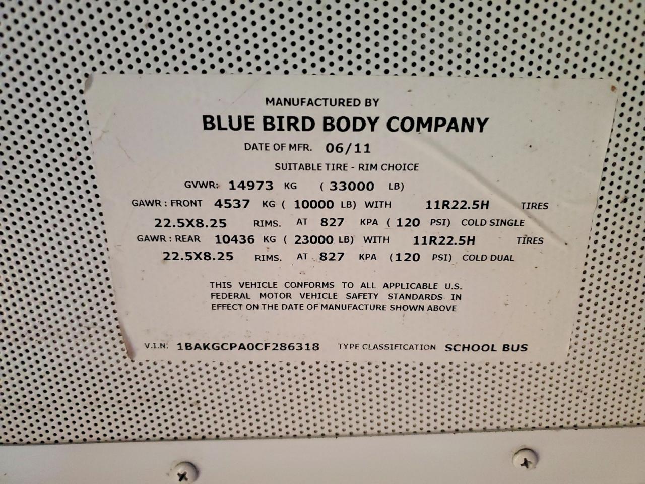 2012 BLUEBIRD UNKNOWN