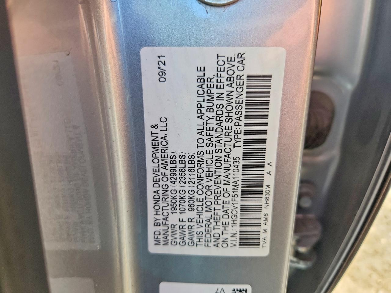 2021 HONDA ACCORD
