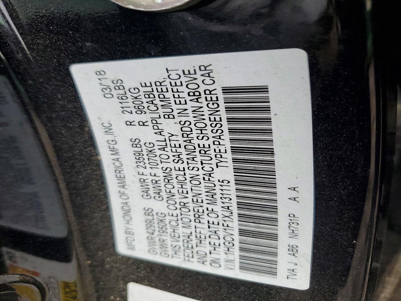 2018 HONDA ACCORD