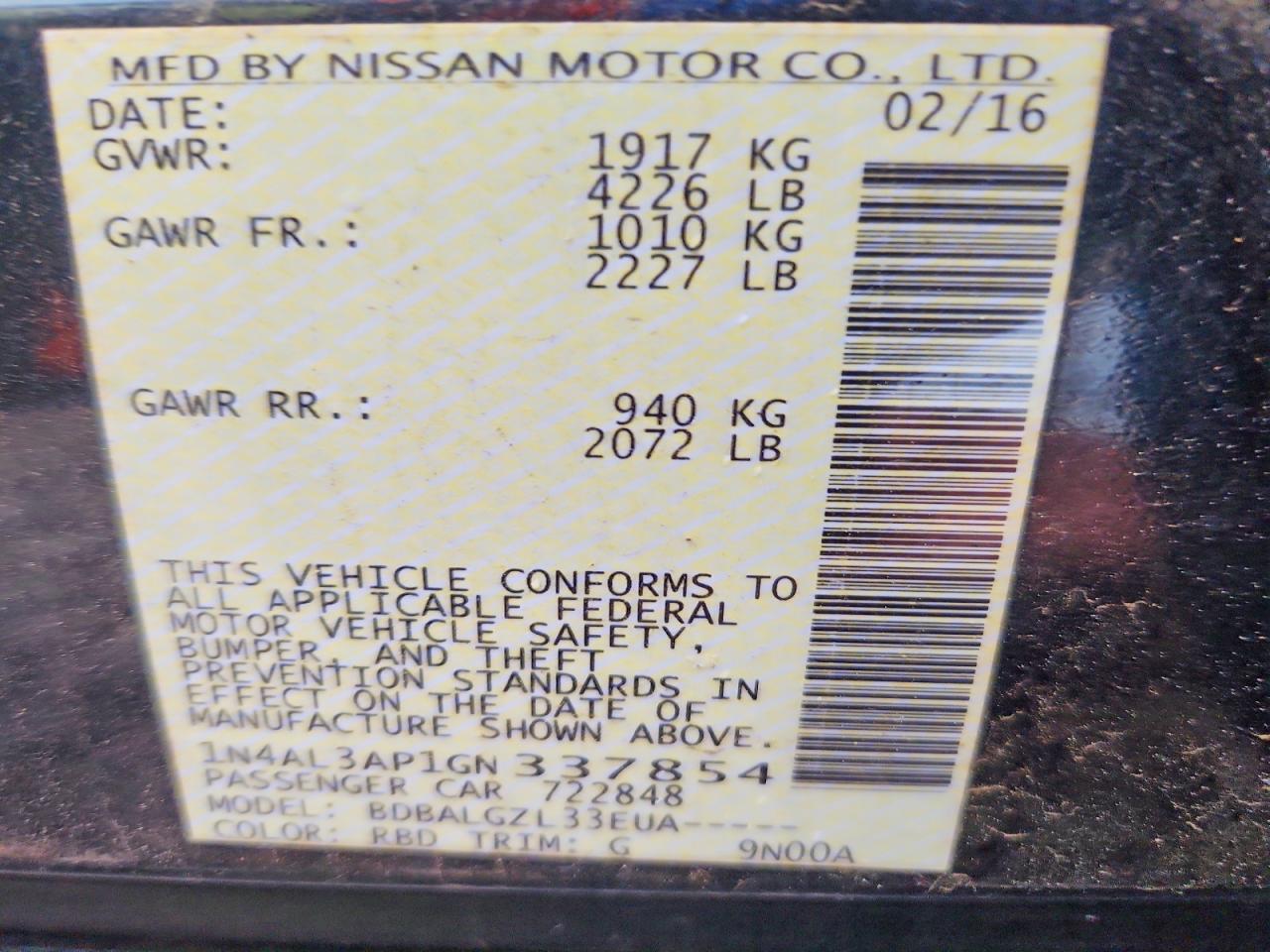 2016 NISSAN ALTIMA