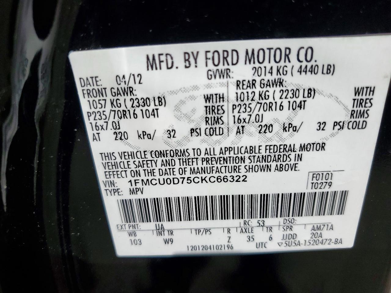 2012 FORD ESCAPE