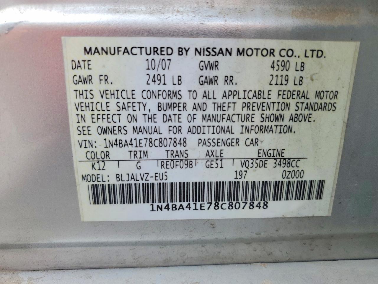 2008 NISSAN MAXIMA