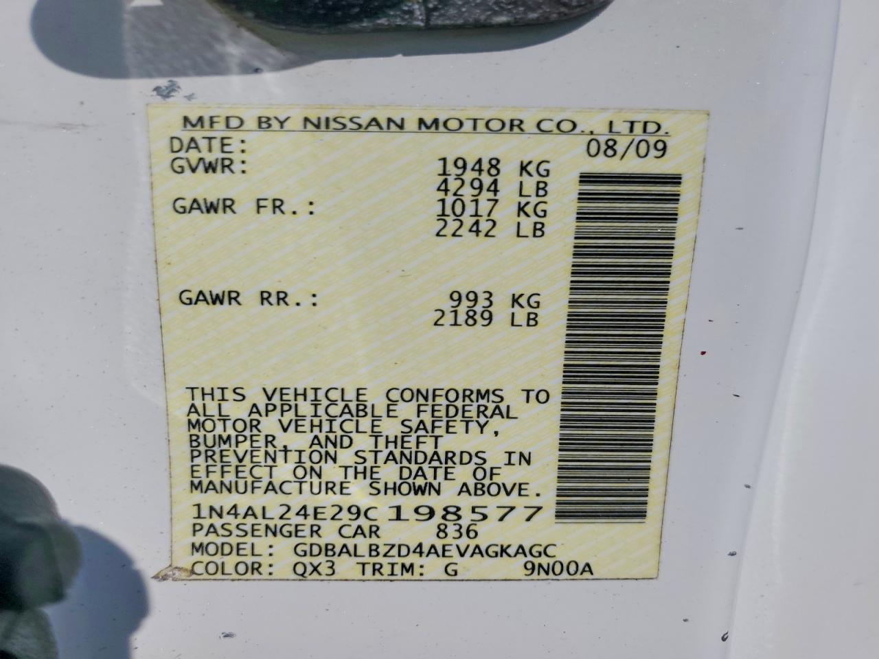 2009 NISSAN ALTIMA
