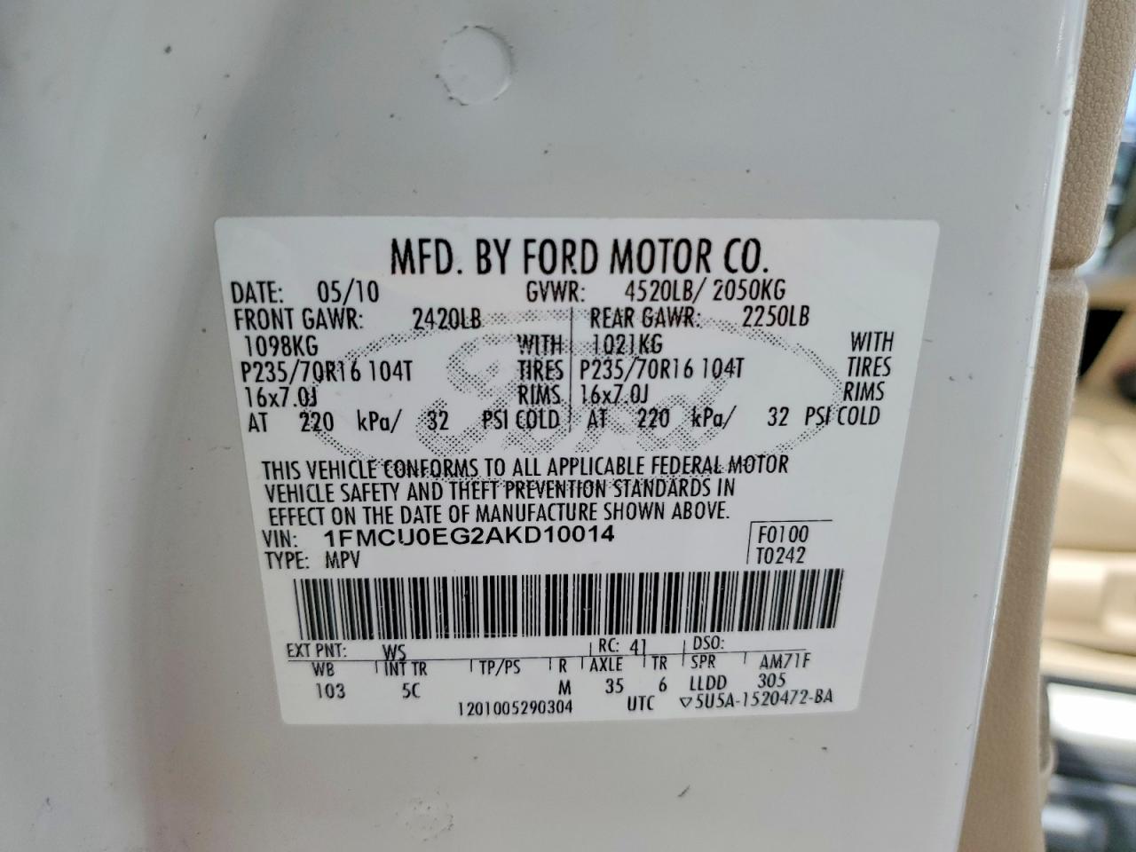 2010 FORD ESCAPE
