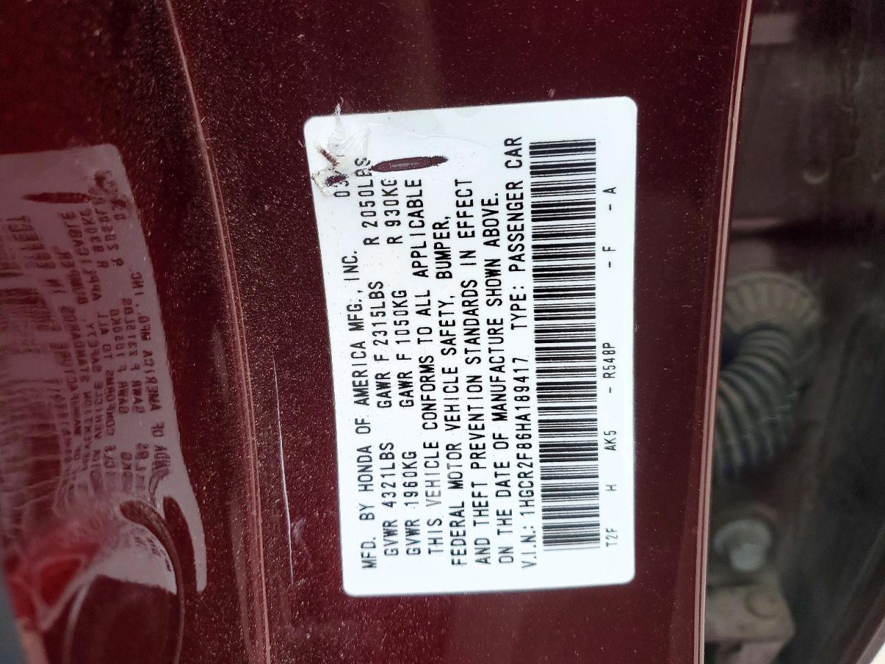 2017 HONDA ACCORD