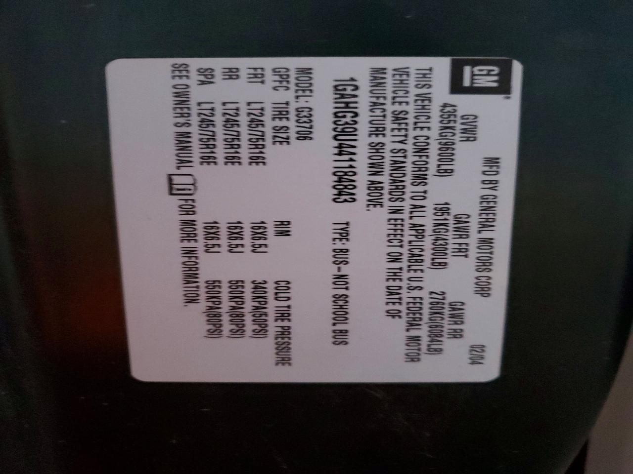 2004 CHEV EXPRESS