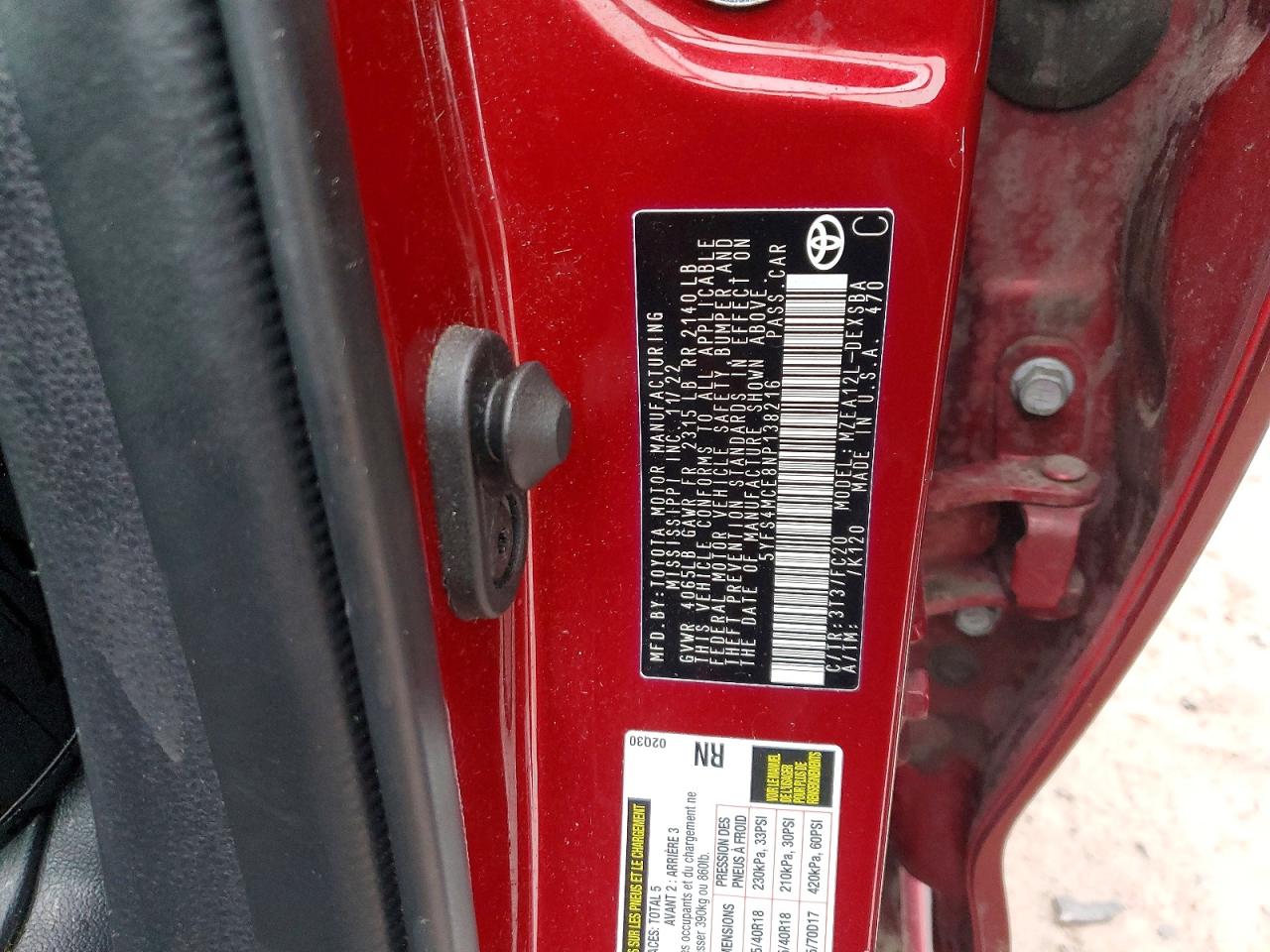 2022 TOYOTA COROLLA