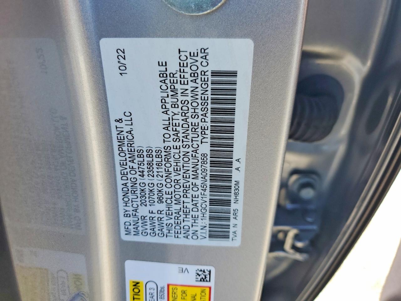 2022 HONDA ACCORD