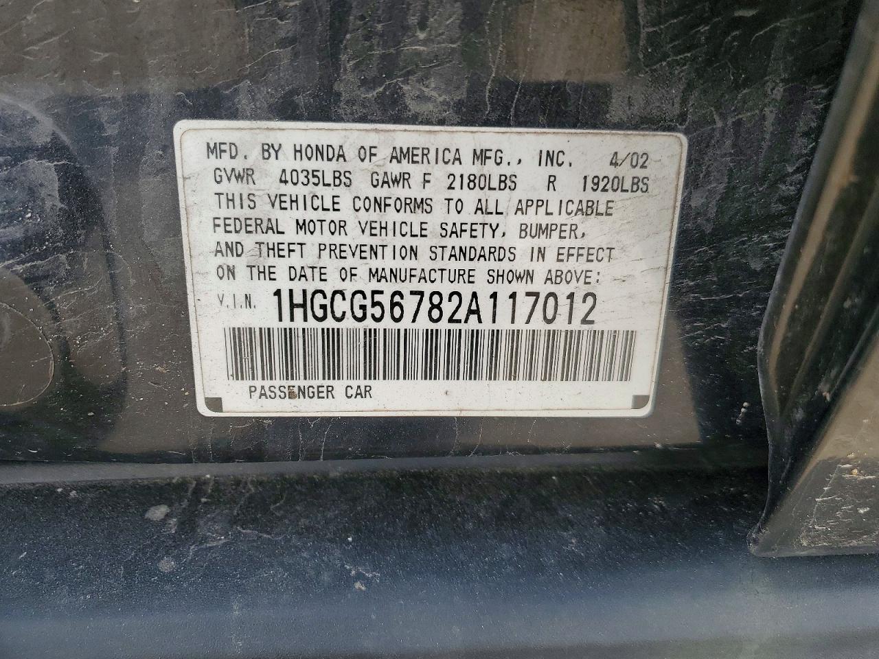 2002 HONDA ACCORD