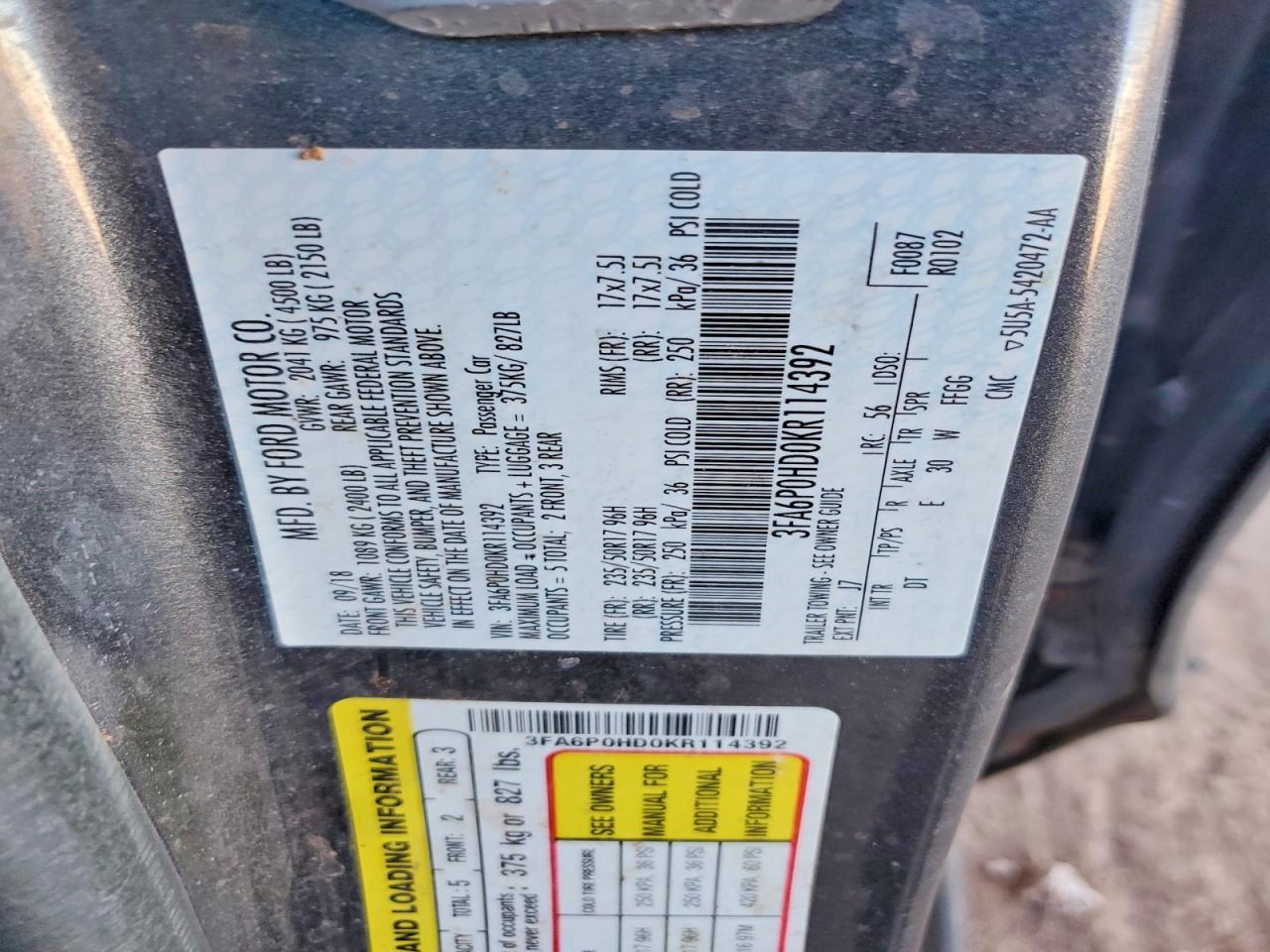 2019 FORD FUSION