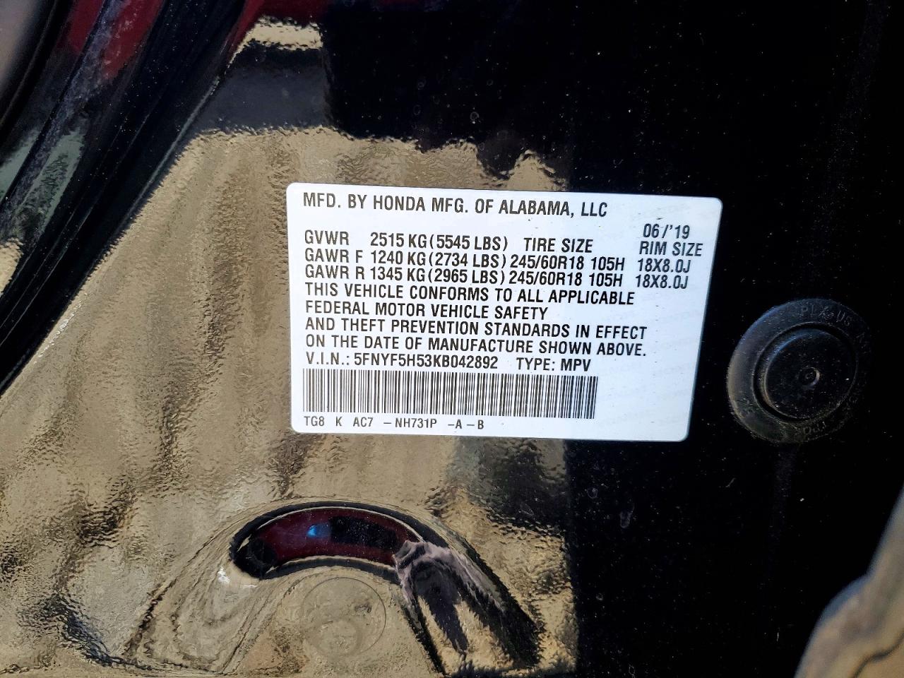 2019 HONDA PILOT