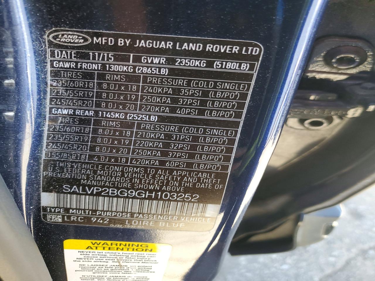 2016 LAND ROVER RANGEROVER