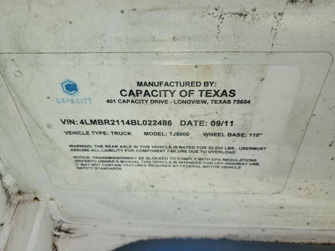 2011 CAPACITY OF TEXAS ALL OTHER