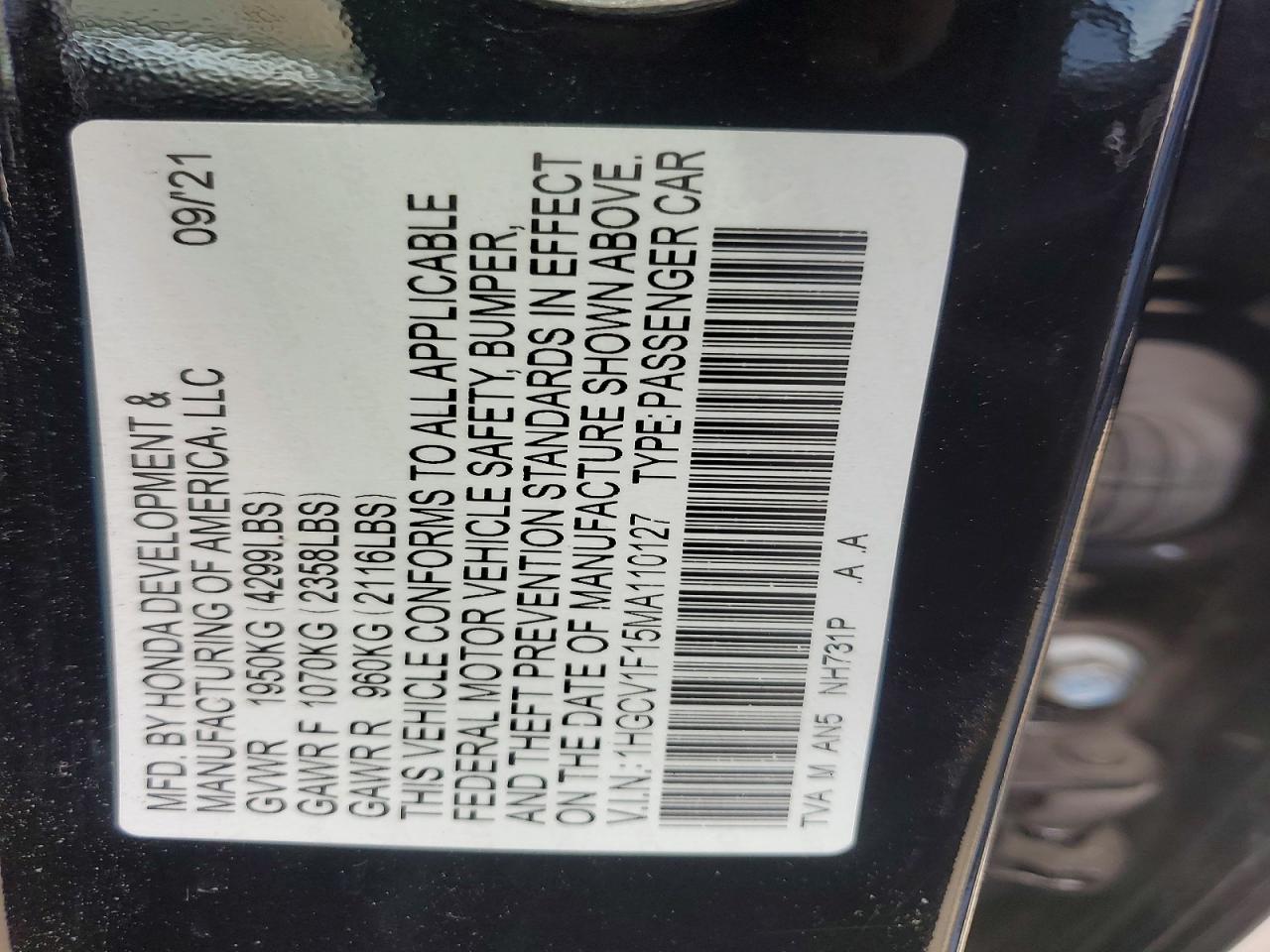 2021 HONDA ACCORD