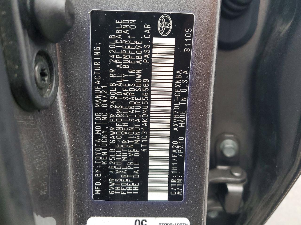 2021 TOYOTA CAMRY SOLA