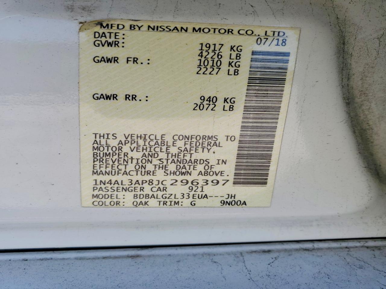 2018 NISSAN ALTIMA