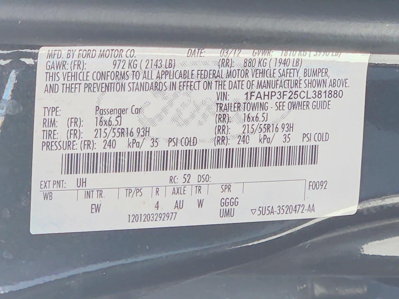 2012 FORD FOCUS