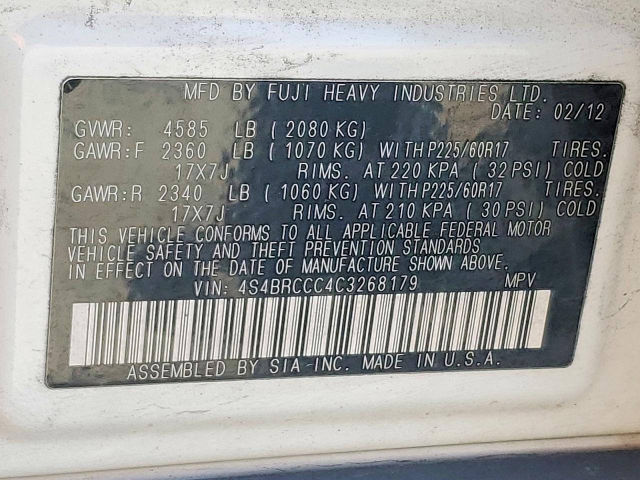 2012 SUBARU OUTBACK