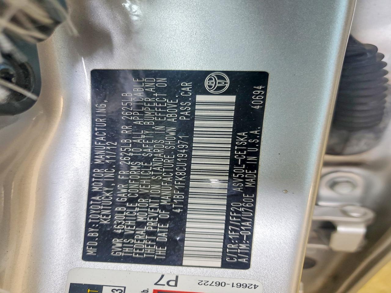 2012 TOYOTA CAMRY