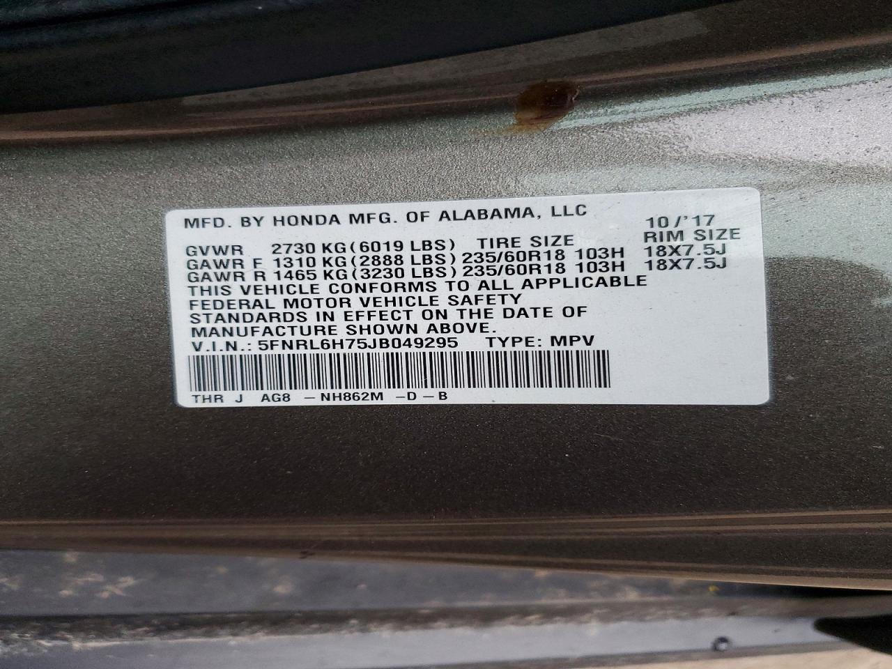 2018 HONDA ODYSSEY