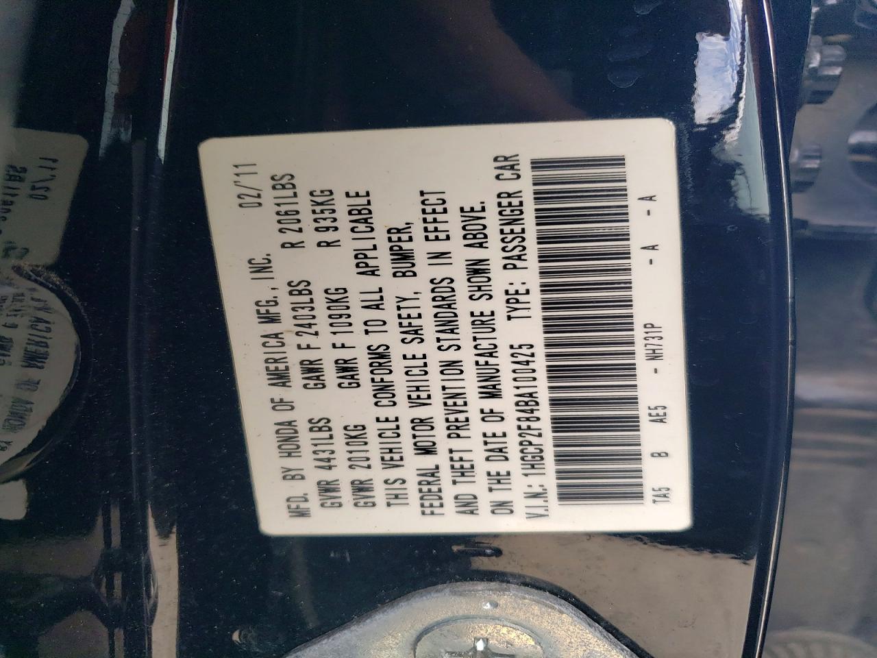 2011 HONDA ACCORD