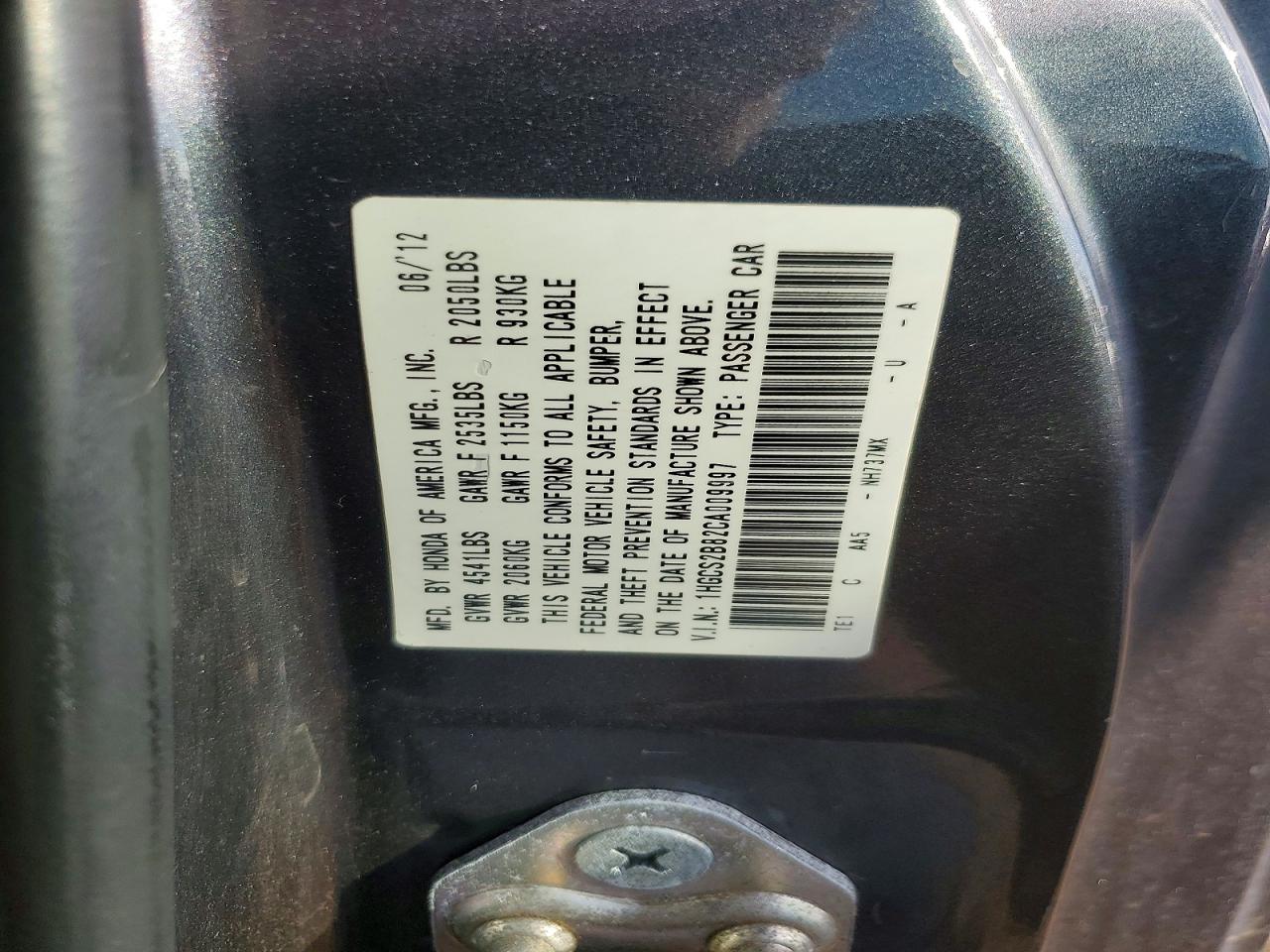 2012 HONDA ACCORD