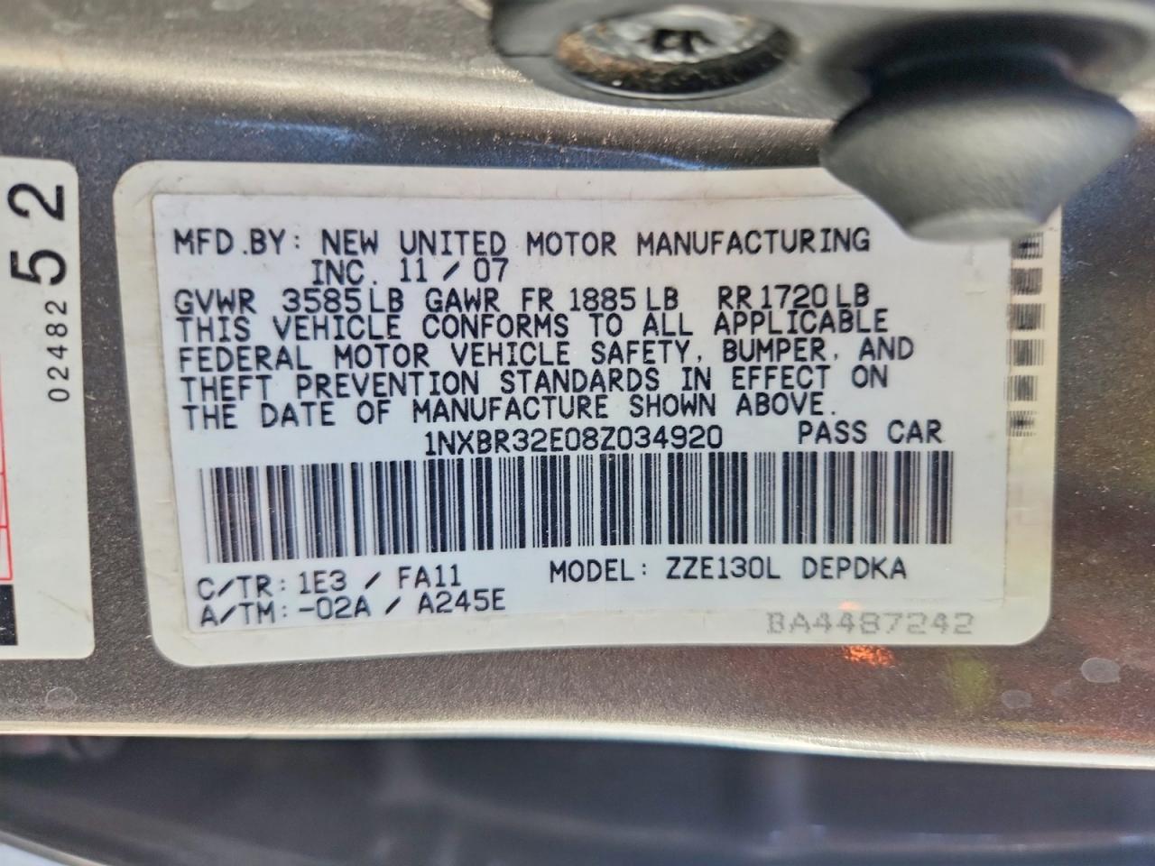 2008 TOYOTA COROLLA