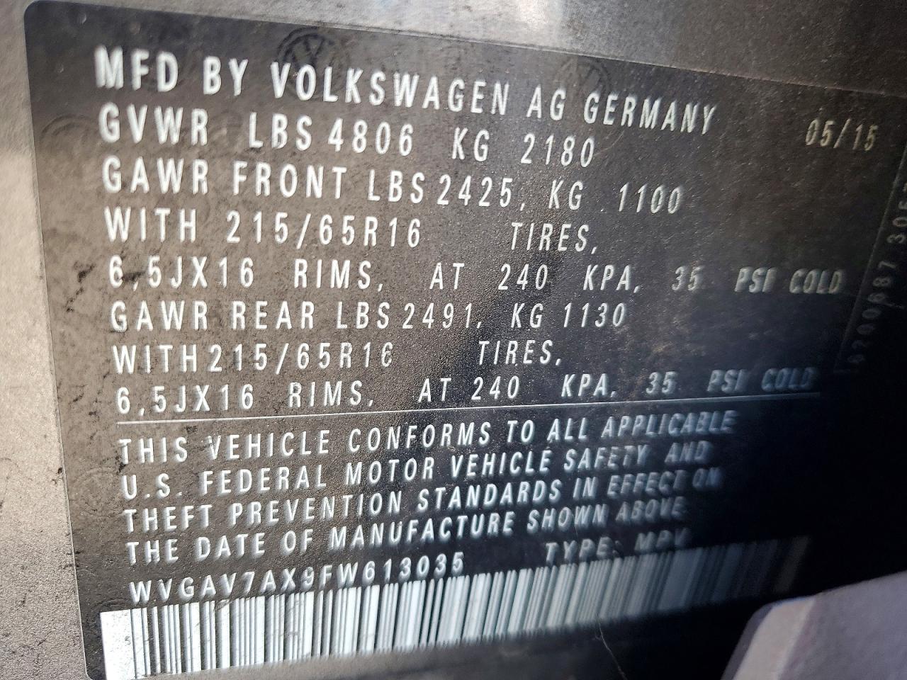 2015 VOLKSWAGEN TIGUAN