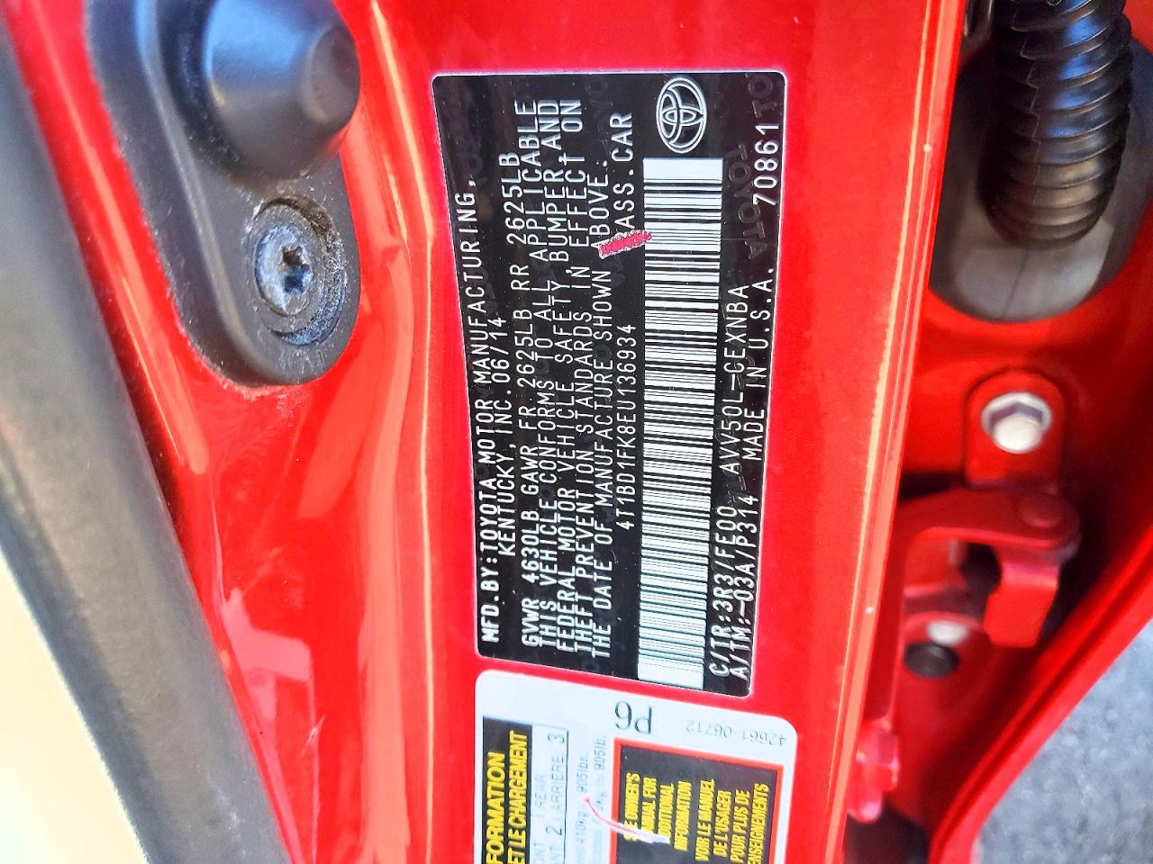 2014 TOYOTA CAMRY SOLA