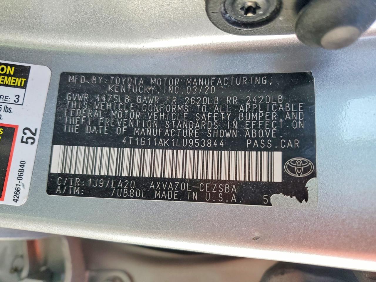 2020 TOYOTA CAMRY