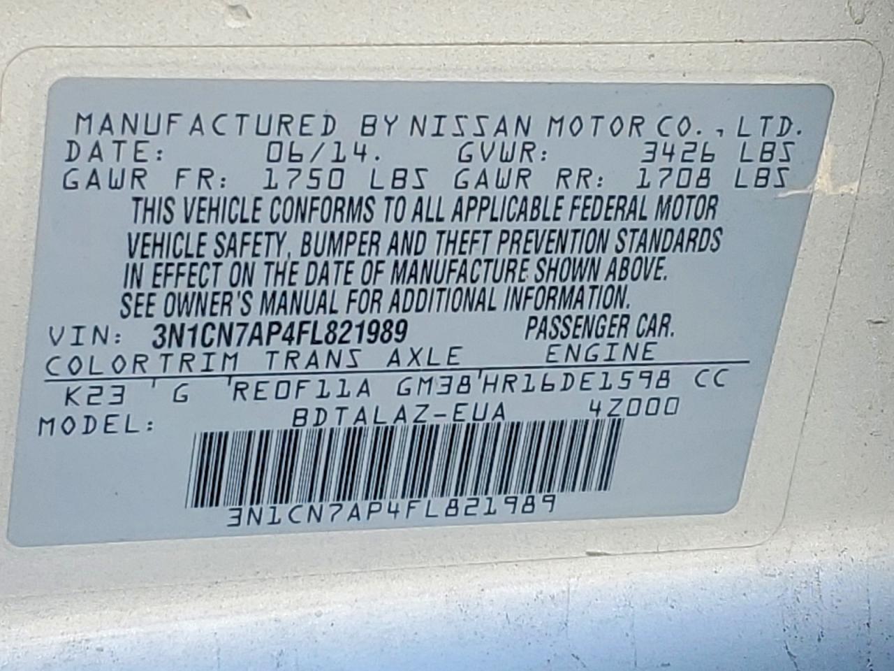2015 NISSAN VERSA