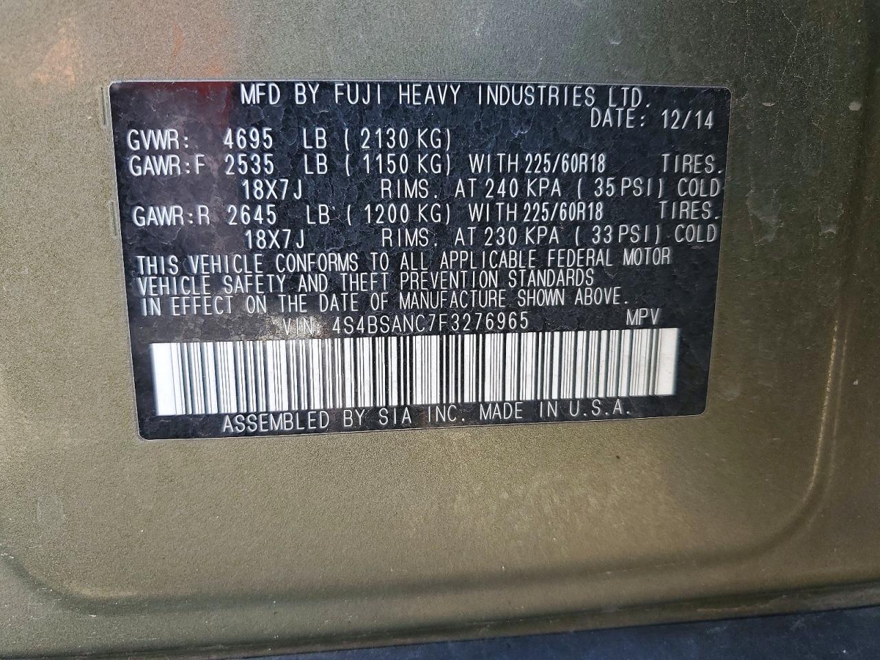 2015 SUBARU OUTBACK
