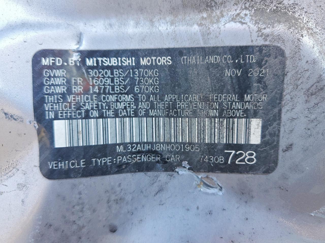 2022 MITSUBISHI MIRAGE