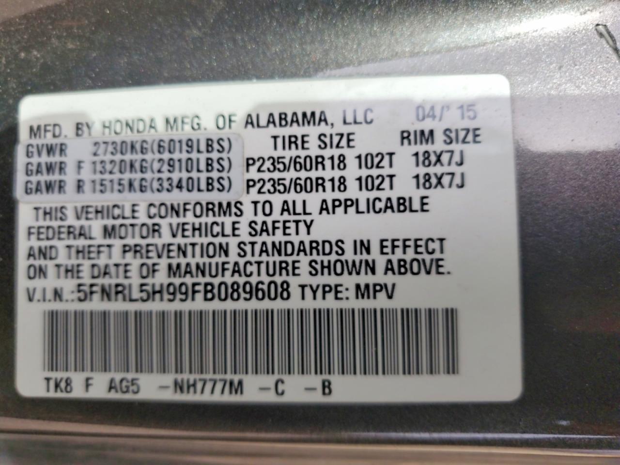 2015 HONDA ODYSSEY
