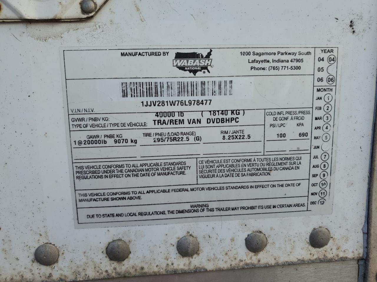 2006 WABASH DRY VAN TR