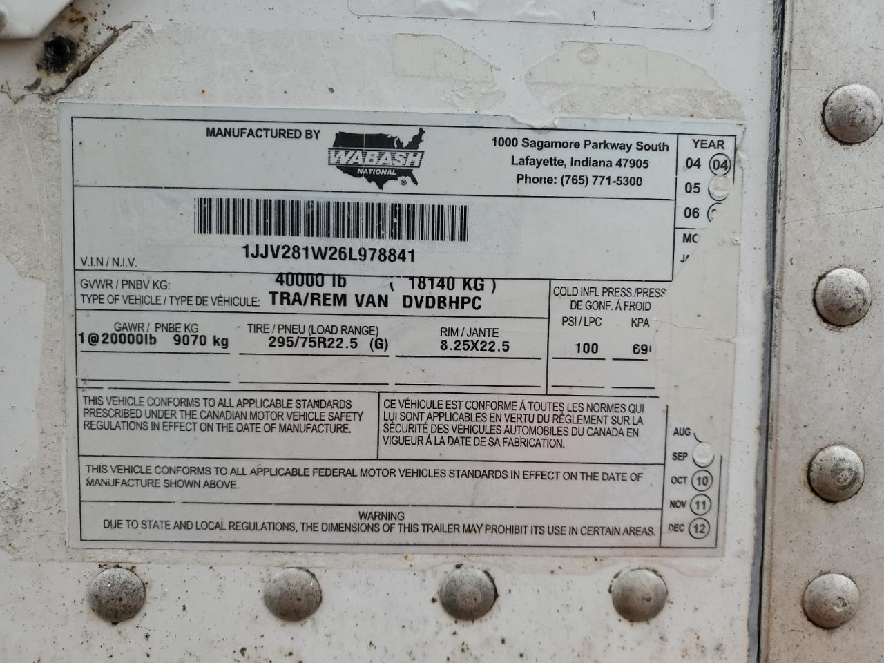2006 WABASH TRA/REMVAN