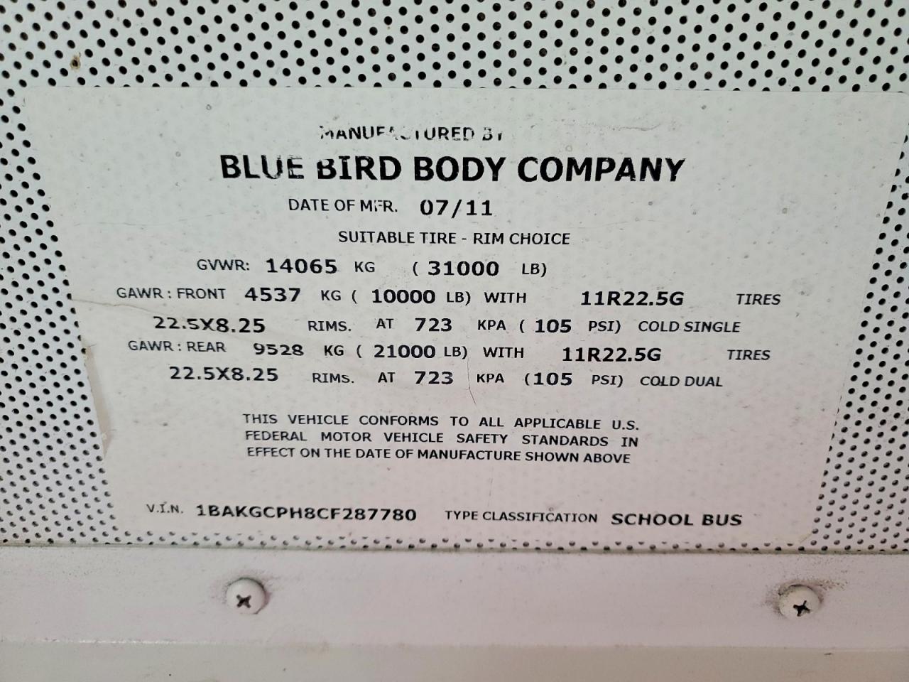 2012 BLUEBIRD ALL OTHER