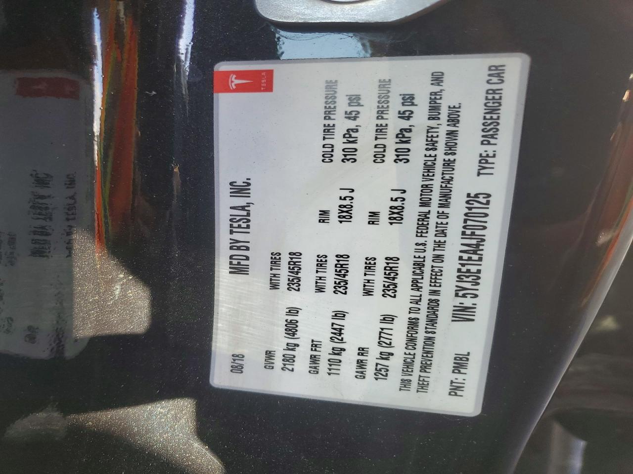 2018 TESLA MODEL 3