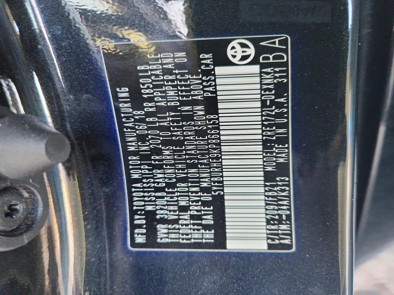 2019 TOYOTA COROLLA