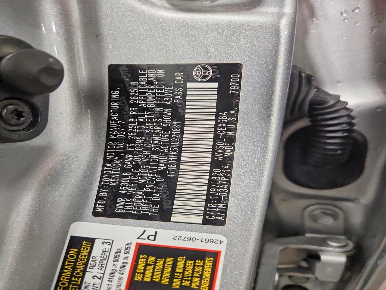 2017 TOYOTA CAMRY SOLA